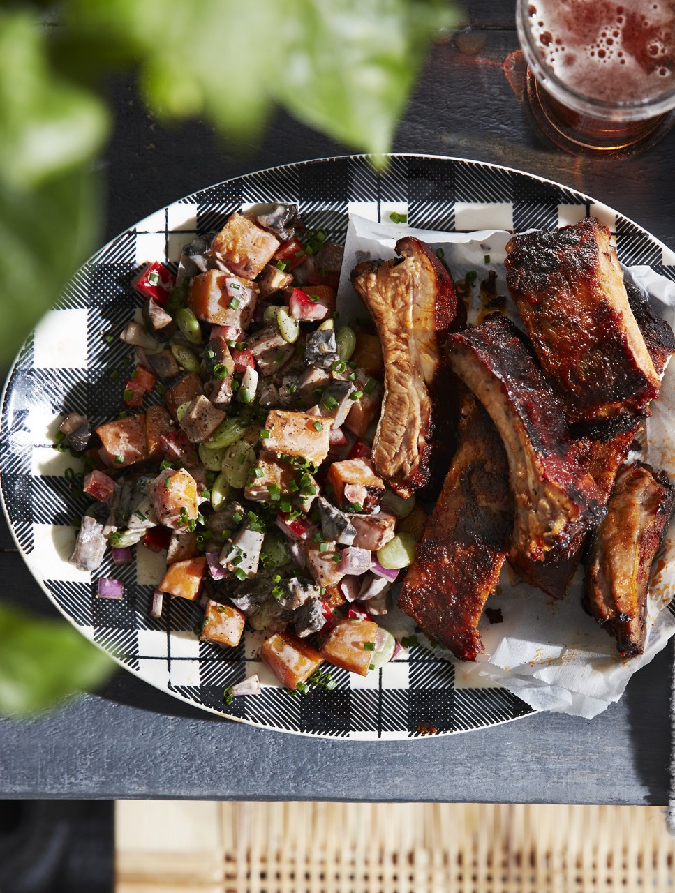 Southern Barbecue Ribs with Squash and Mushroom Succotash Salad