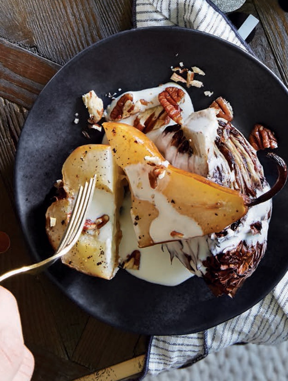 Roasted Pear, Radicchio & Pecans with a Creamy Cambozola-Maple Dressing
