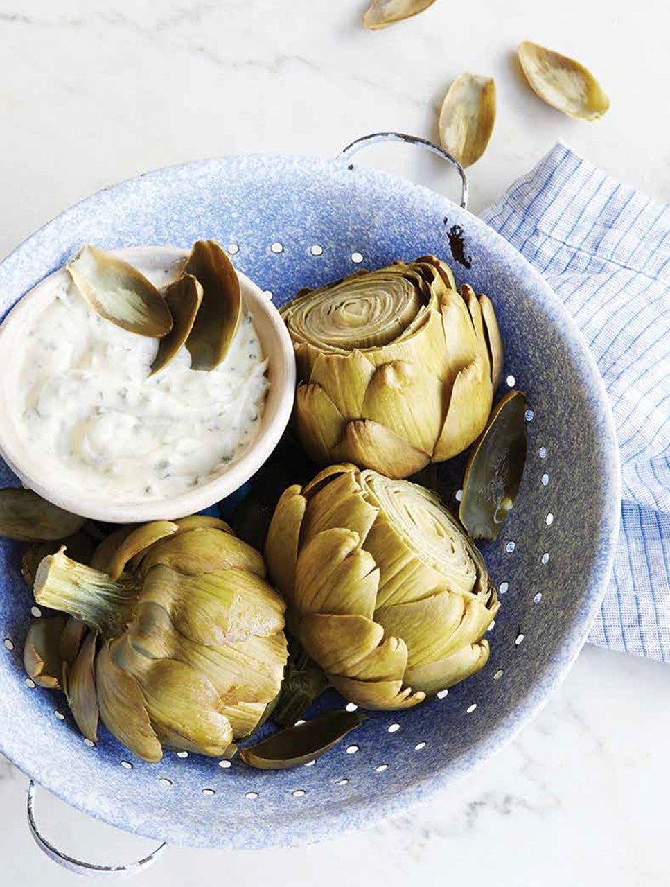 Steamed Artichokes with Herbed Goat Cheese Dip