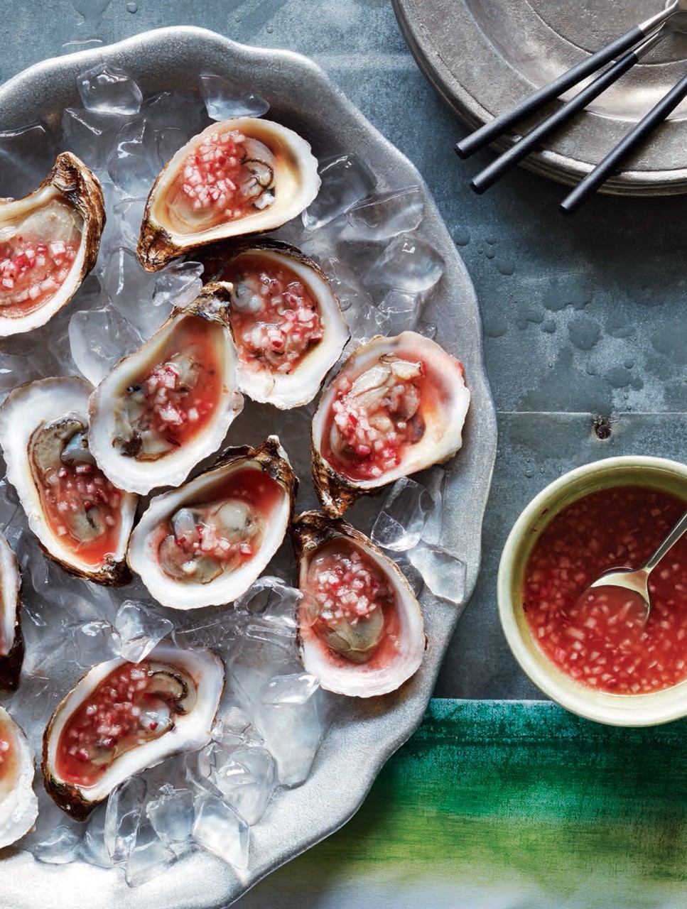 Fresh Oysters on the Half Shell with a Watermelon Mignonette