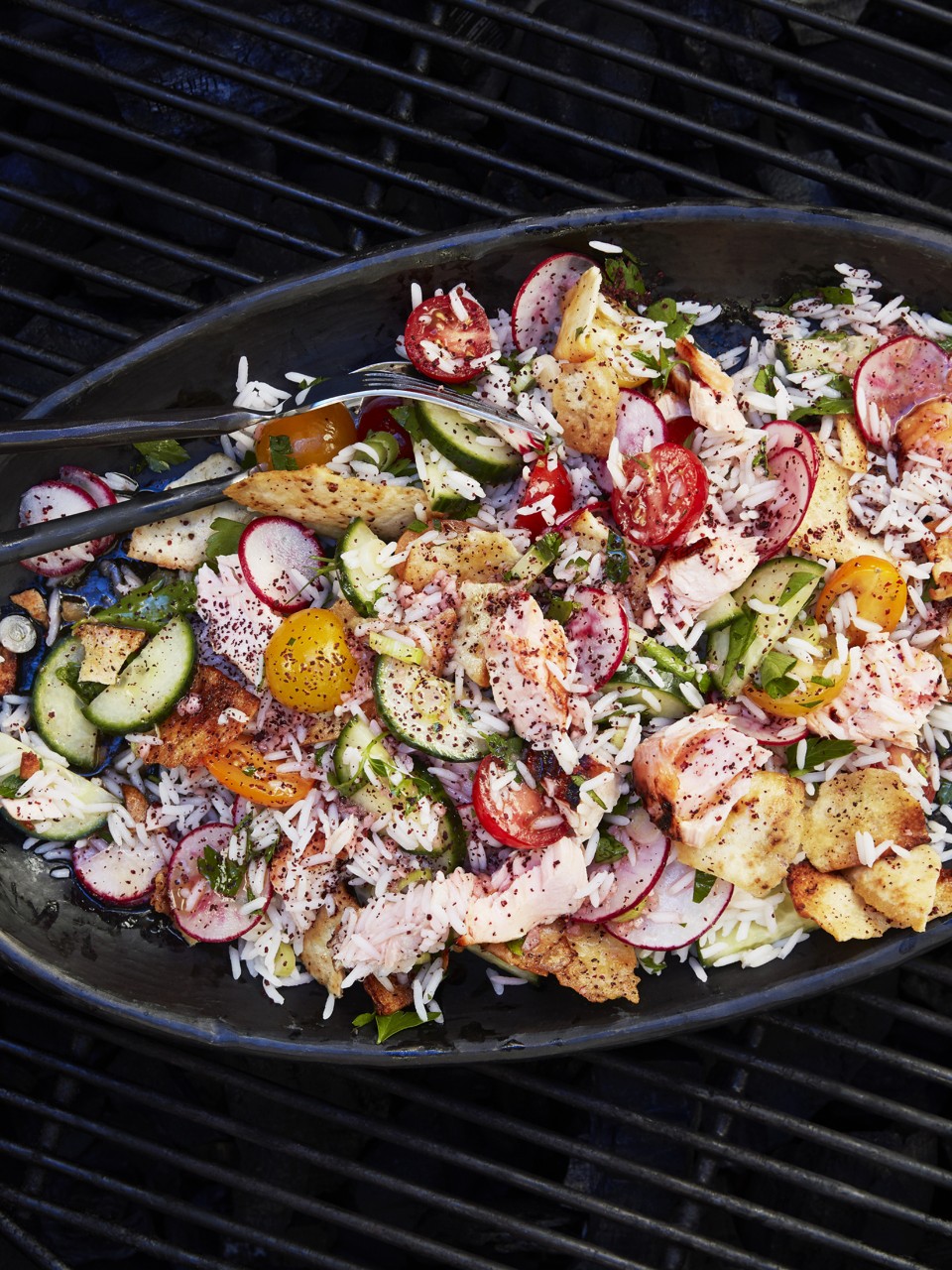 Grilled Salmon & Rice Fatoush Salad