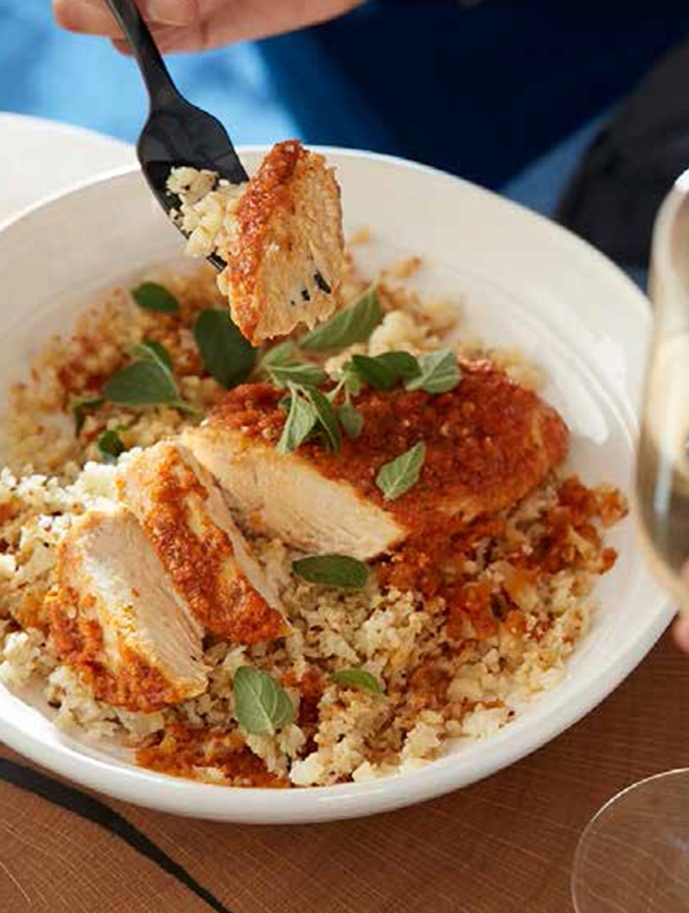 Piri-Piri-Braised Chicken Over Cauliflower Rice