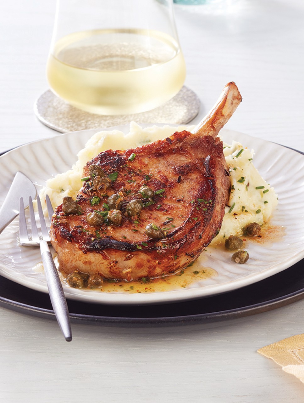 Brined Pork Chops with Fried Capers & Browned Butter