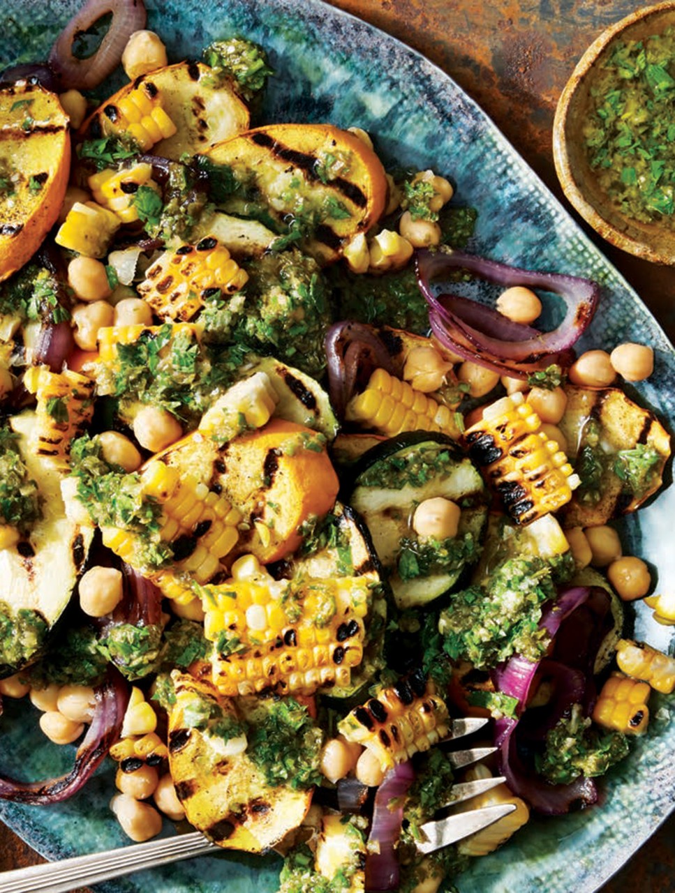 Grilled Corn & Vegetable Salad with Chimichurri