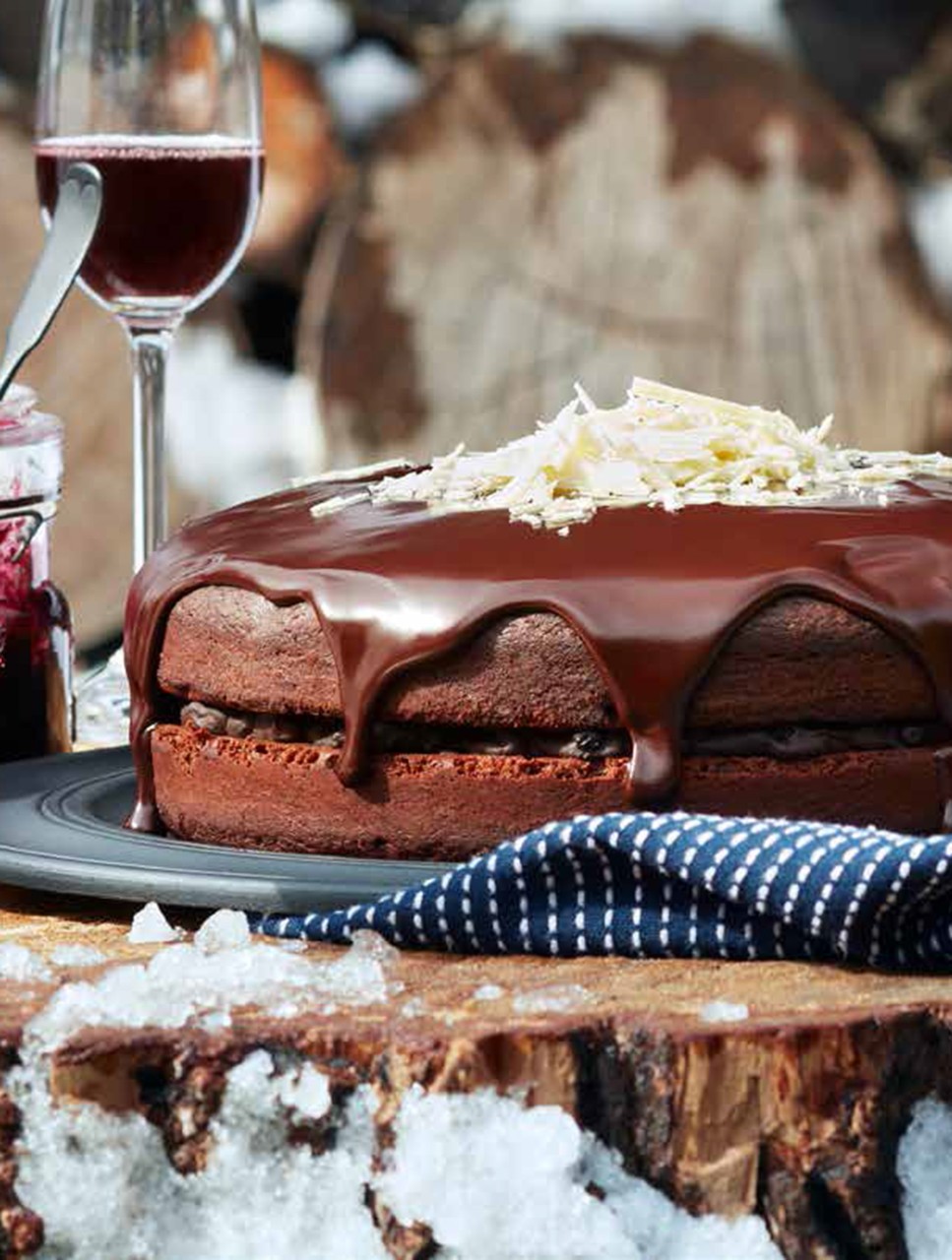 Triple-Chocolate Carrot Cake with Blueberry Compote