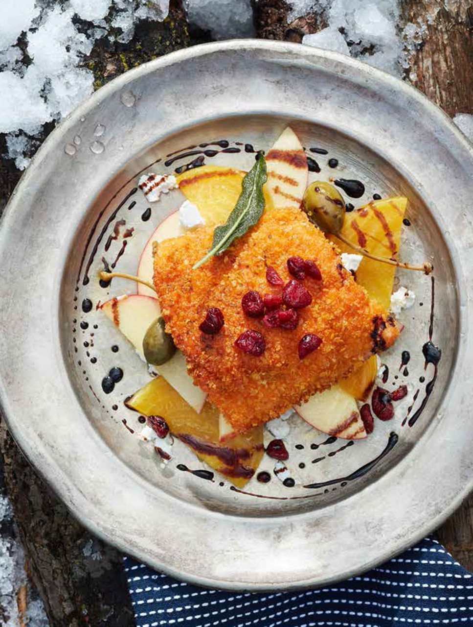Cornflake-Crusted Arctic Char Fillet on an Apple Beet Salad