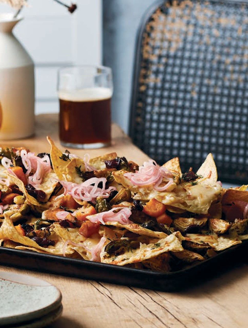 Harvest Nachos with Squash, Brussels Sprouts & Smoked Cheddar