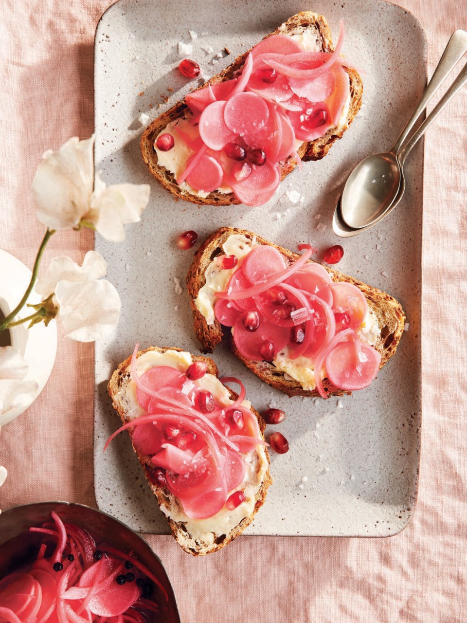 Bread & Butter with Pomegranate, Pickled Radish & Onion