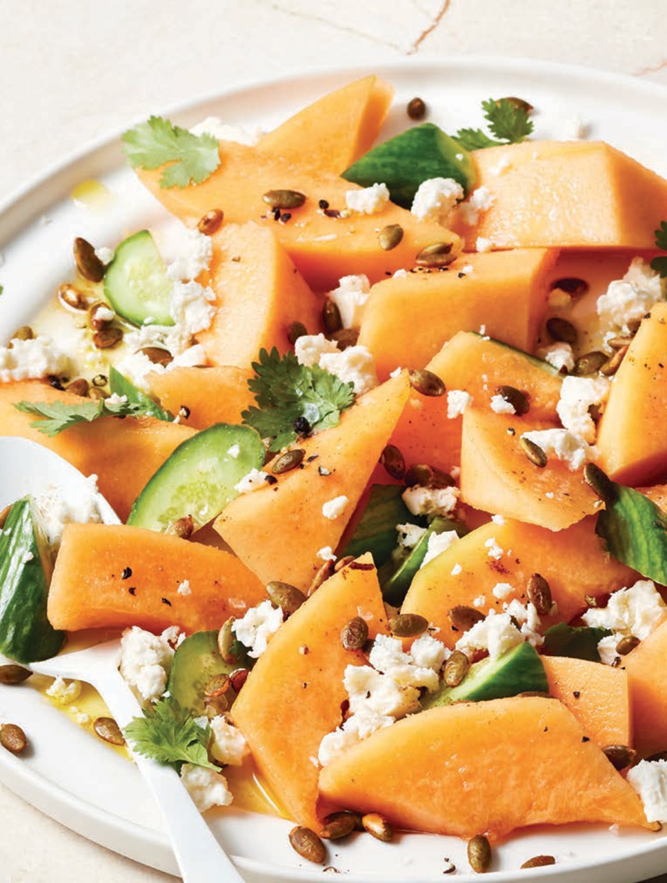 Cantaloupe & Cucumber Salad with Queso Fresco & Spiced Pepitas