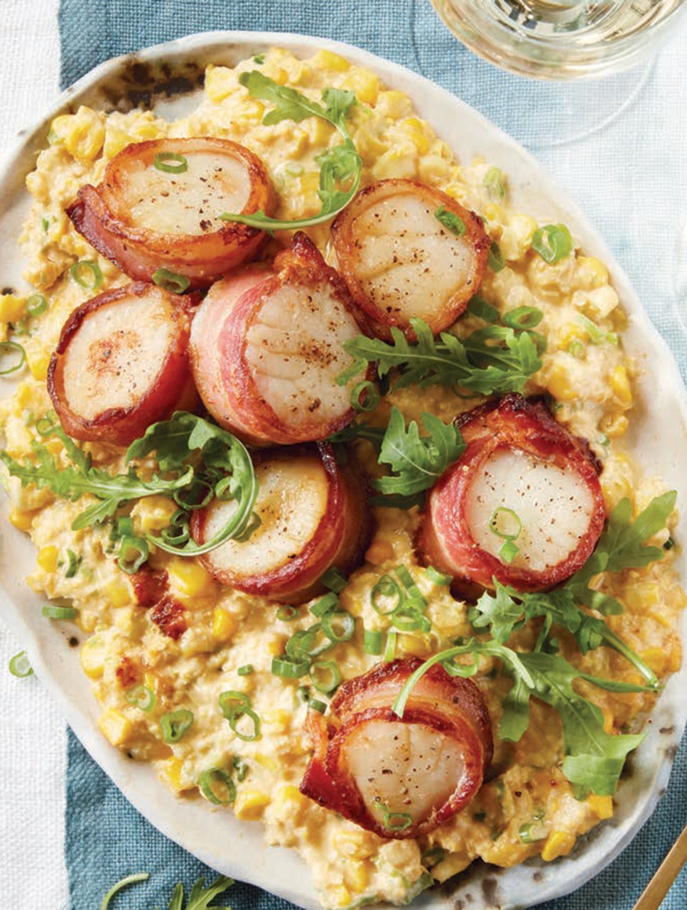 Southern Creamed Corn with Bacon-Wrapped Scallops