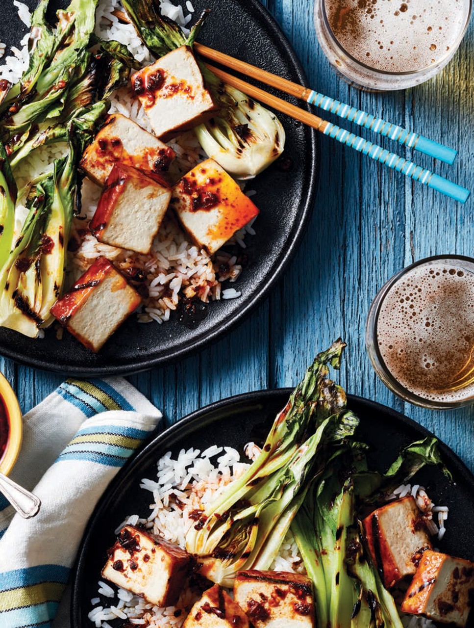 Chinese-Style BBQ Tofu with Grilled Bok Choy & Hot-and-Sour Dressing