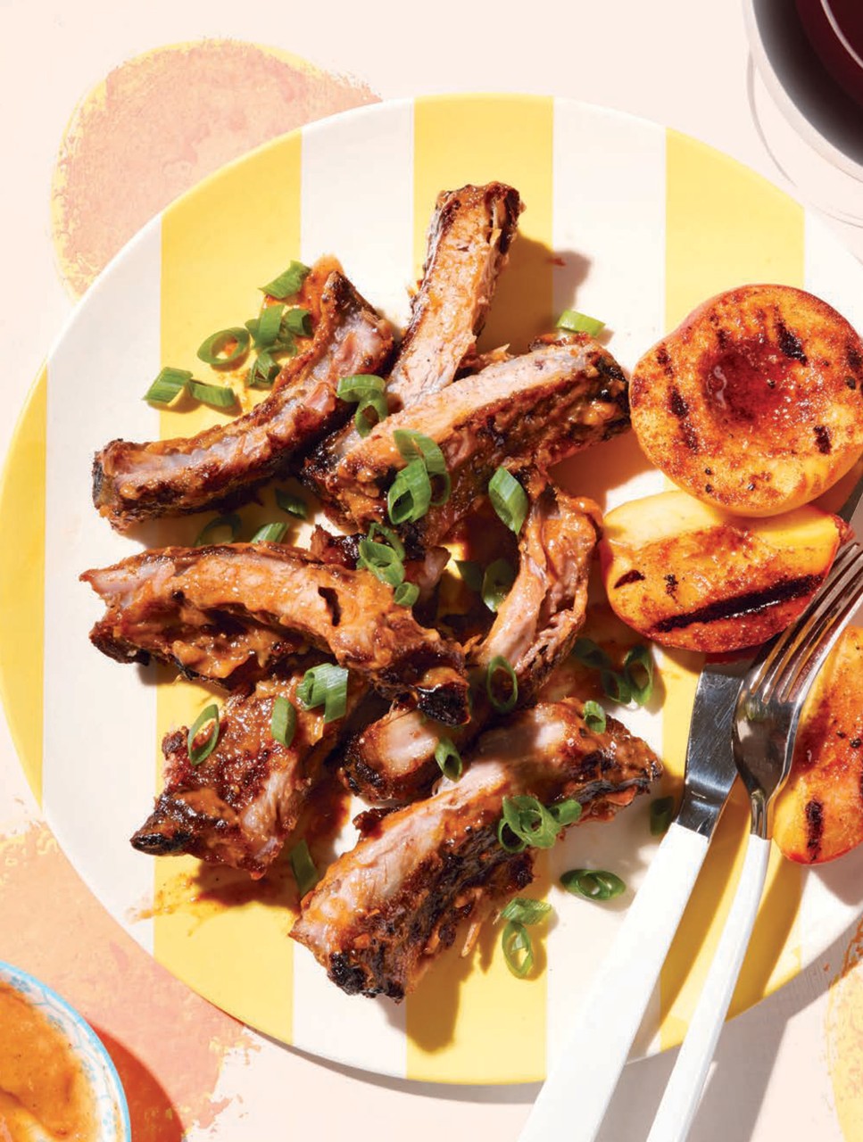 Peach Bourbon Barbecued Ribs with Savoury Grilled Peaches