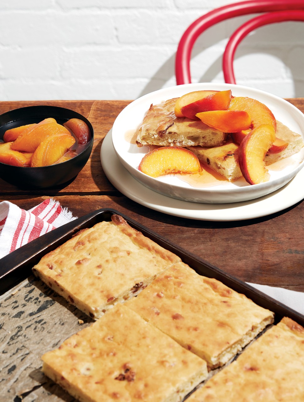 Tray-Baked Buttery Pancakes With Berries & Spiced Peaches