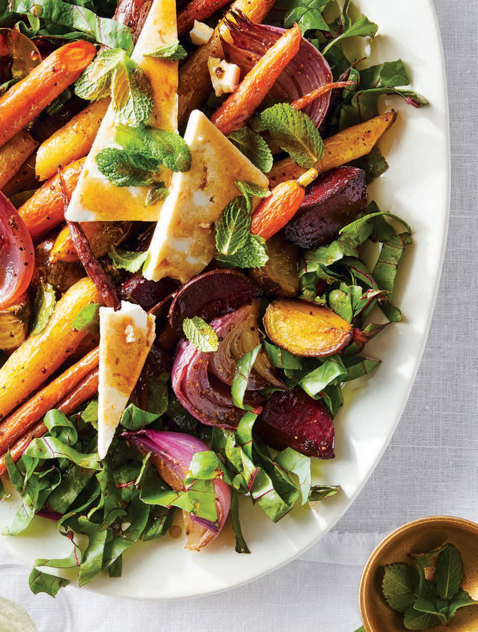 Roasted Beets, Carrots & Onions with Feta & Pomegranate Vinaigrette