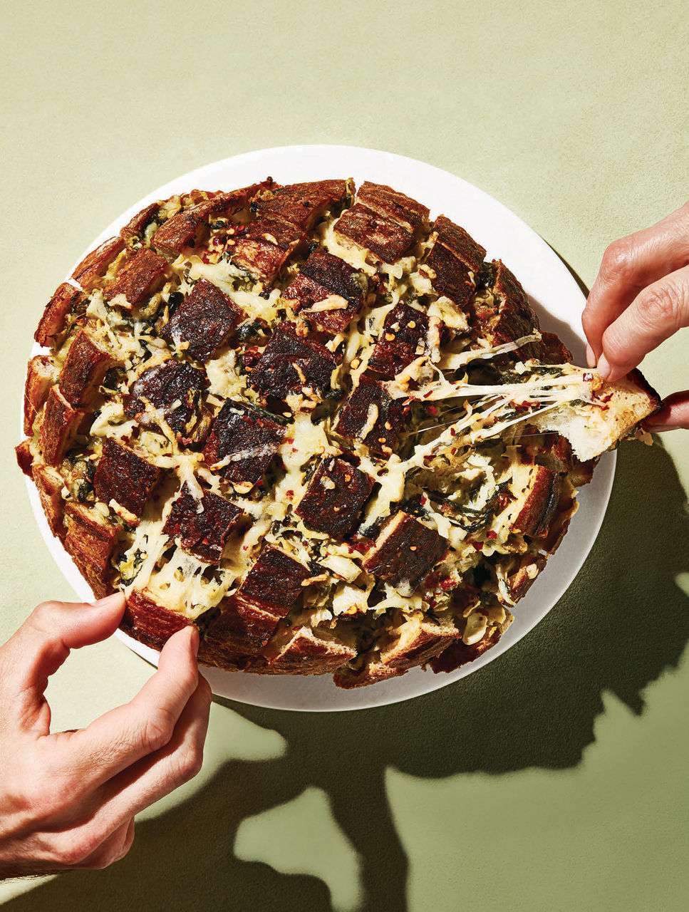 Gruyère, Artichoke & Greens Pull-Apart Bread