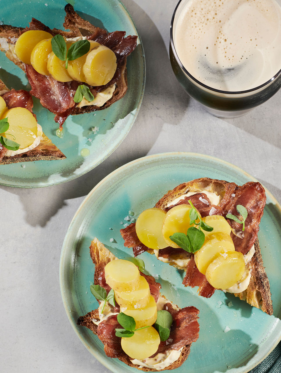Fingerling Toasts with Bacon and Crème Fraîche