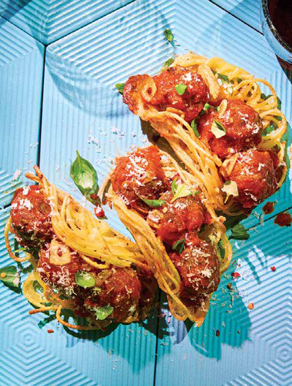 Spaghetti & Meatball “Tacos”