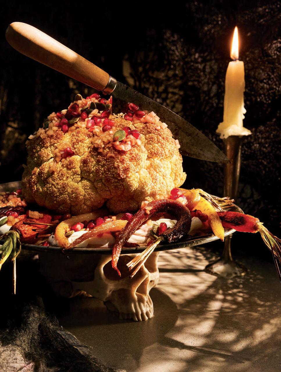 Cauliflower Brain Salad with Crimson Fruit Splatter