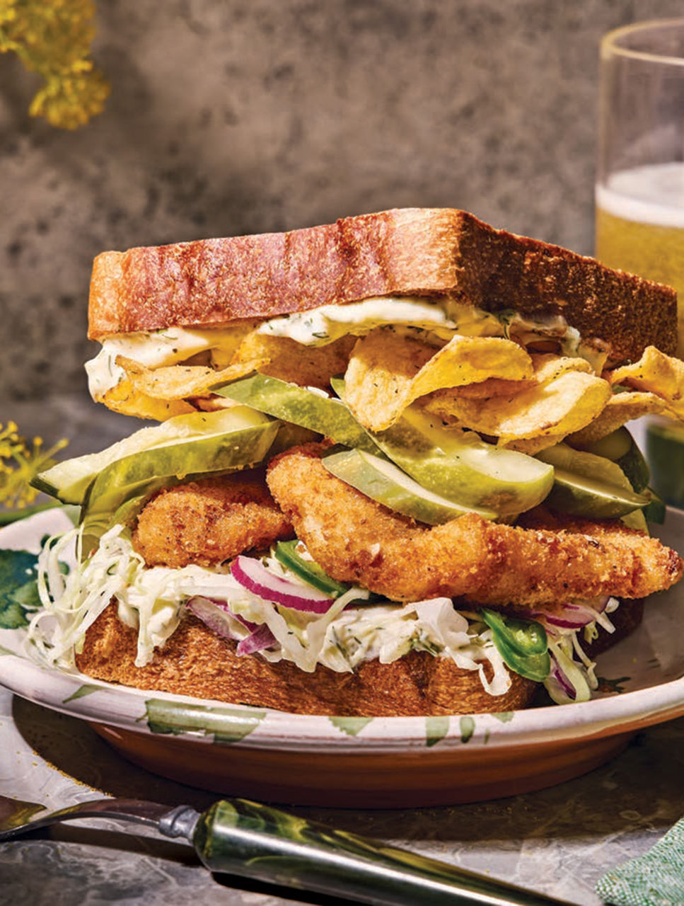 Zesty Fried Fish Sandwich with Pickles & Pickle Brine Slaw