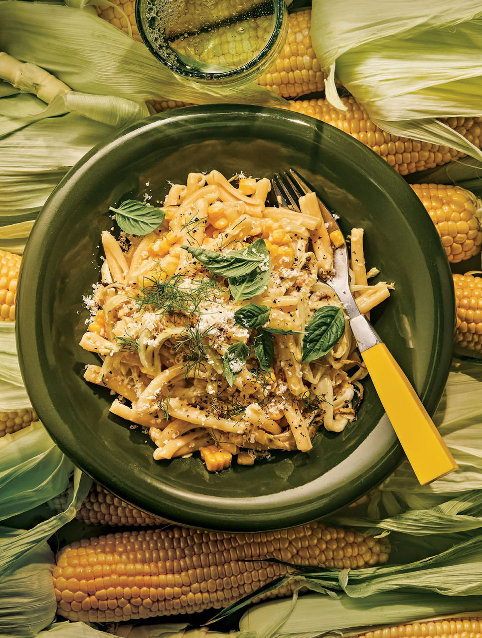 Pasta with Roasted Corn Cream Sauce & Fennel
