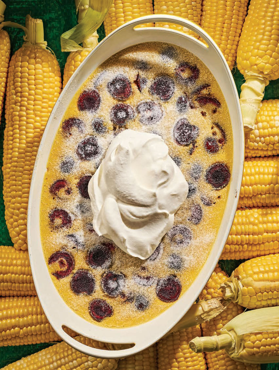 Corn Clafoutis with Cherries