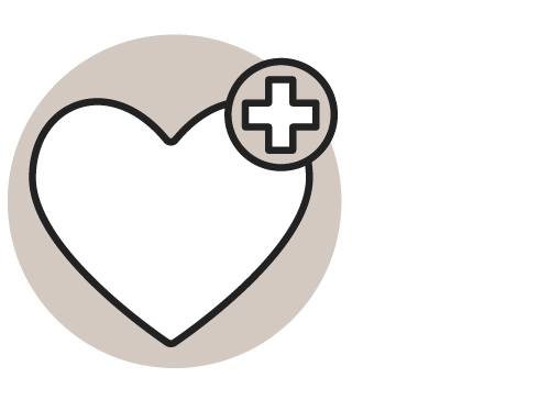 A drawing of a big white heart with a small health symbol at the top right.