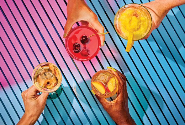 A selection of colourful cocktails