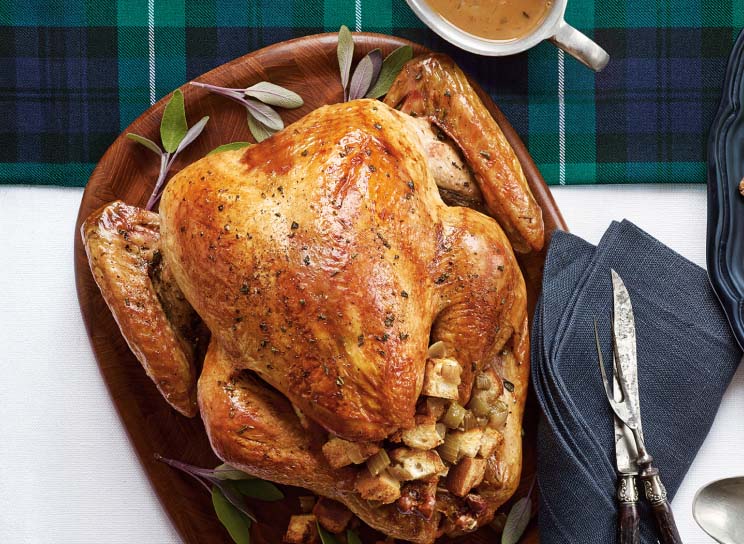 A full roast turkey with gravy