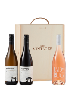 Malivoire Red, White and Rose Gift Set in Vintages Wooden Box